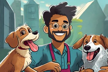 Illustration of a dog sitter with two dogs