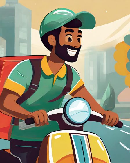 Illustration of a food delivery driver on a scooter