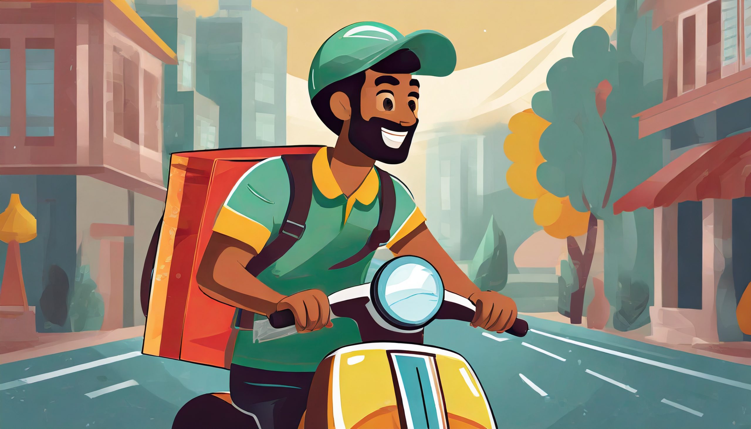 Illustration of a food delivery driver on a scooter