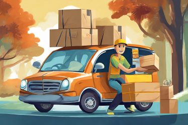 Illustration of a person delivering packages with their car