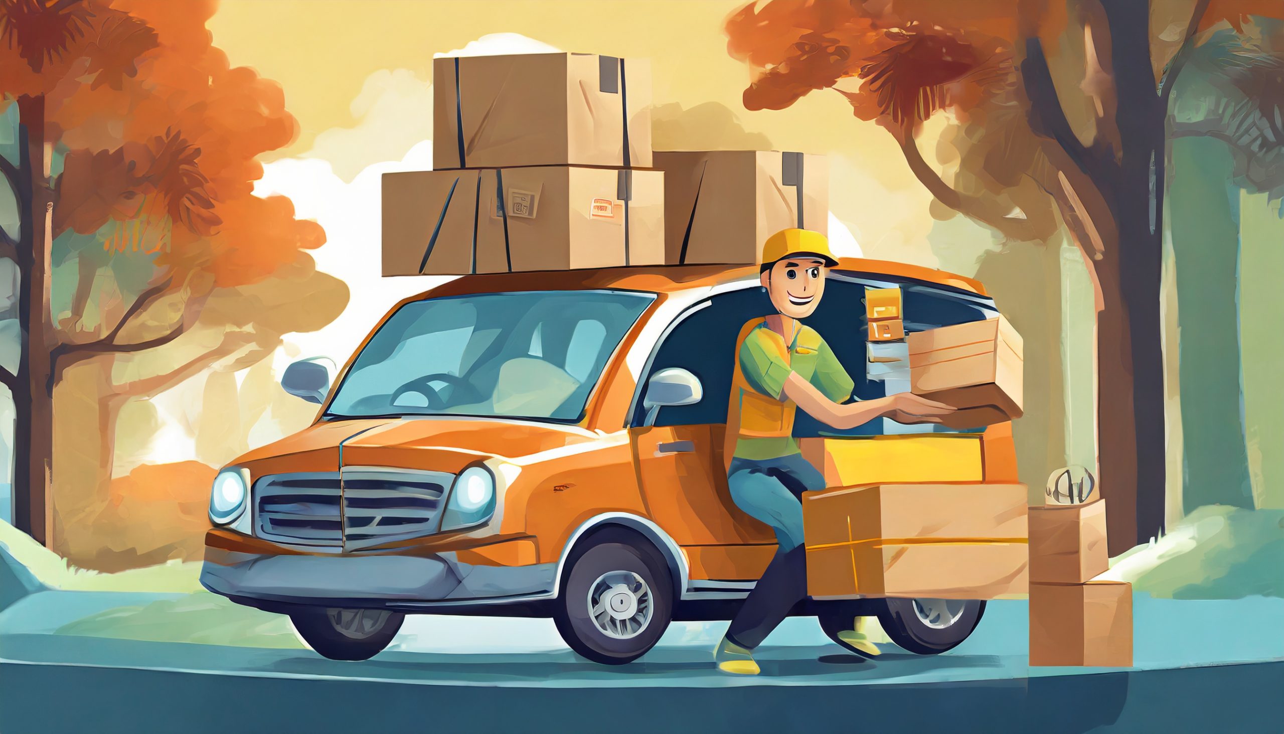 Illustration of a person delivering packages with their car