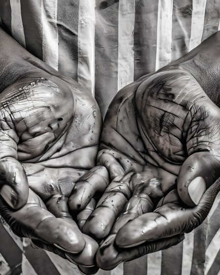 An image of a working hands of a father