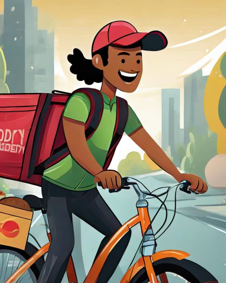 Illustration of a food delivery guy on a bicycle