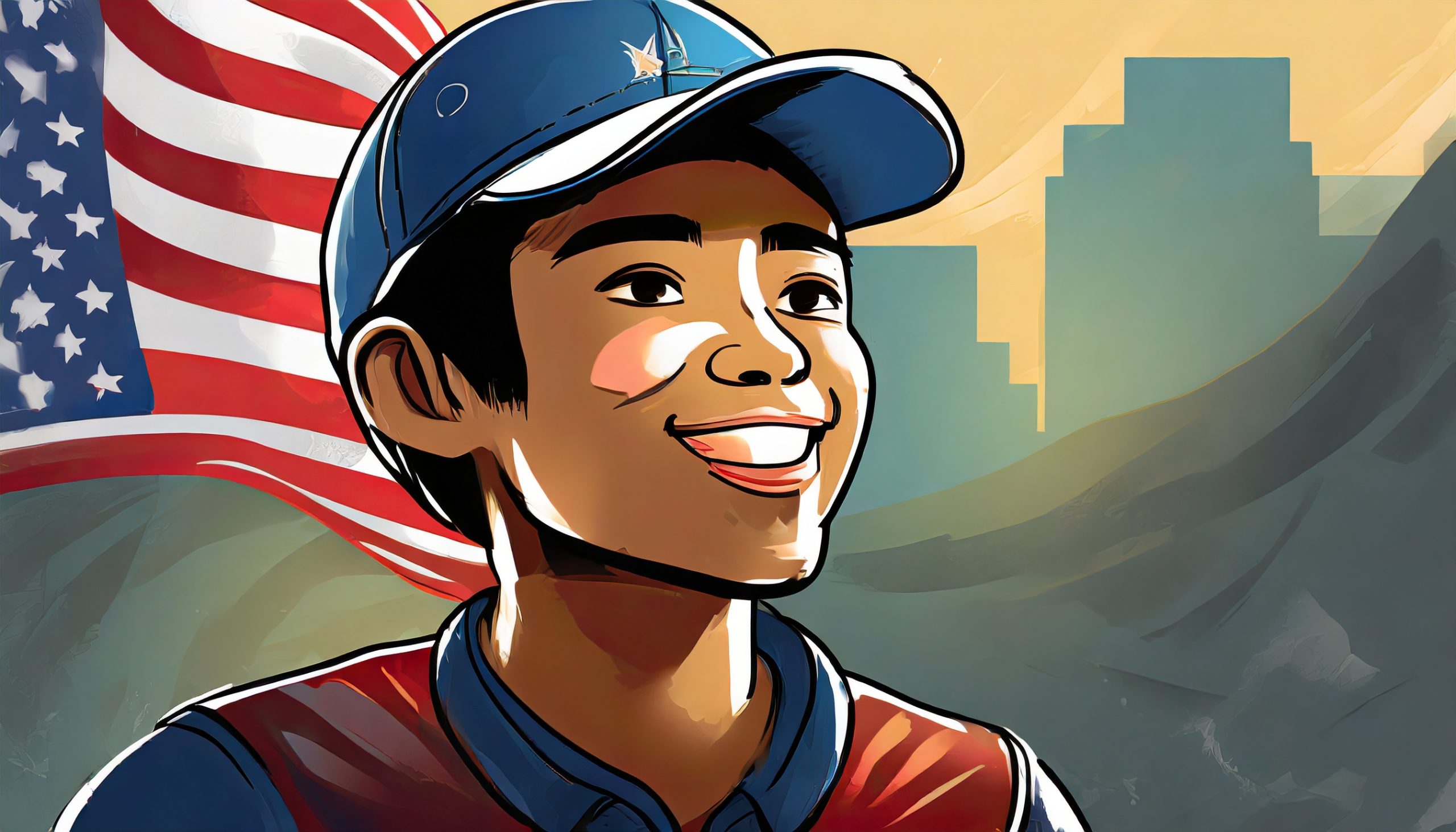 Illustration of a boy growing up in America